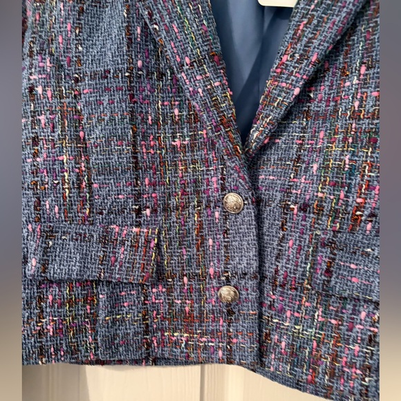 Steve Madden Seraphine Blazer in Blue Multi Blue Tweed Jacket Size L NWT - Picture 5 of 9
